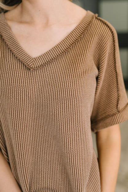Zenana • Growing Restless V-Neck Tee in Brown