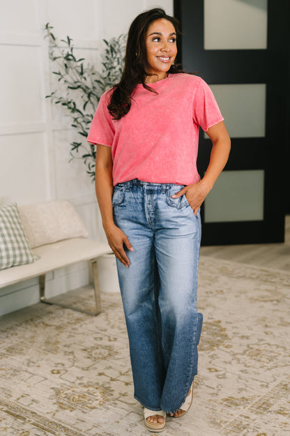Zenana • 100% Cotton  • Had to Be There Mineral Wash Tee in Fuchsia