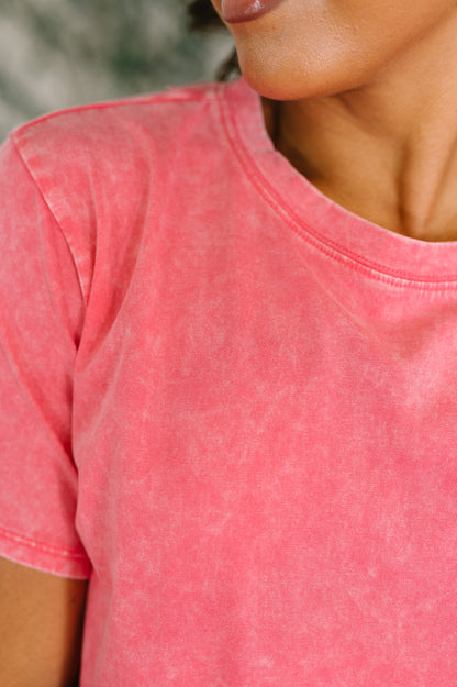 Zenana • 100% Cotton  • Had to Be There Mineral Wash Tee in Fuchsia