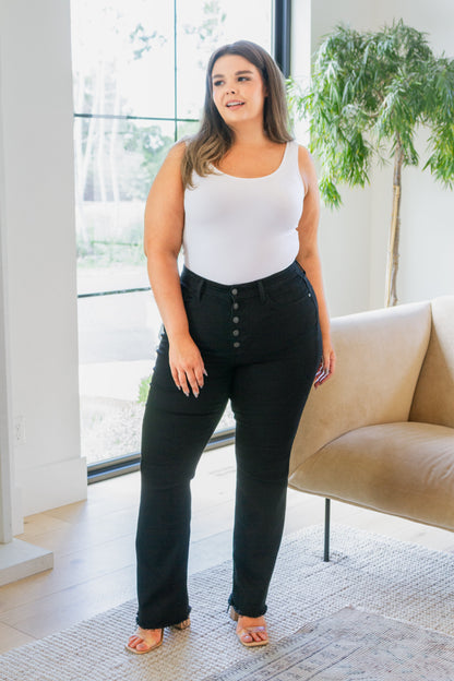 Judy Blue • Harriet High Rise Button Fly Bootcut Jeans in Black