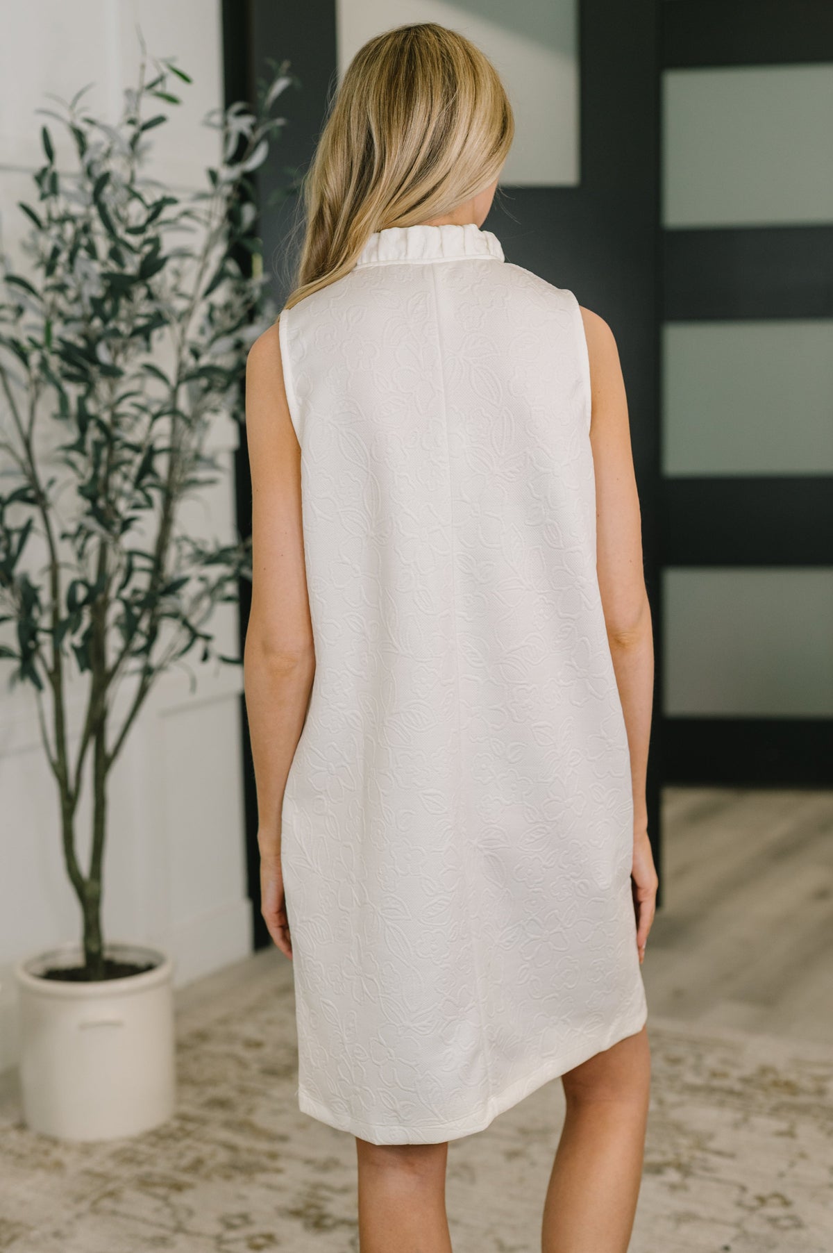 Dear Scarlett • High Tide High Neck Embossed Sleeveless Dress in Off White