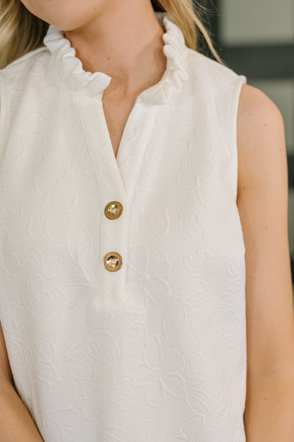 Dear Scarlett • High Tide High Neck Embossed Sleeveless Dress in Off White