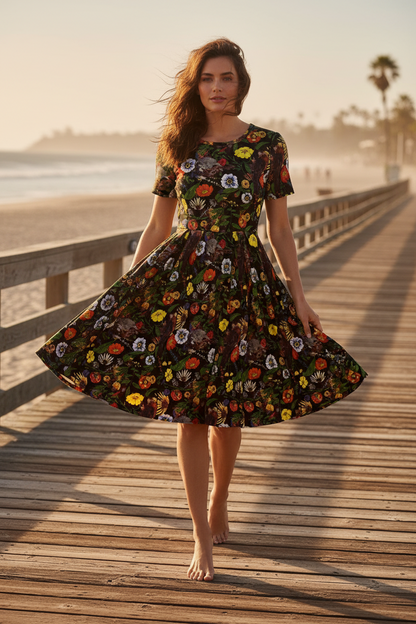 LuLaRoe • Amelia Fit-and-Flare Dress • Rare Hidden Sparrow Print • Vintage