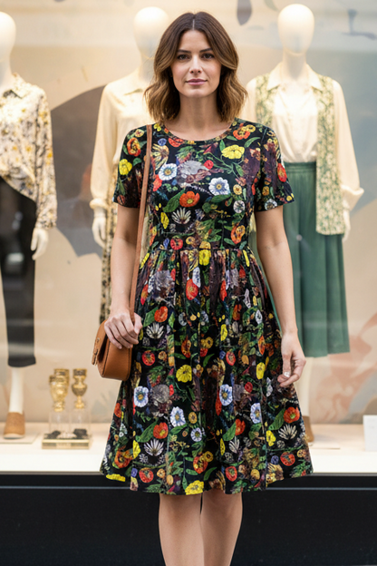 LuLaRoe • Amelia Fit-and-Flare Dress • Rare Jacquard Fabric • Hidden Bird Secret Garden Sparrow Print • Vintage