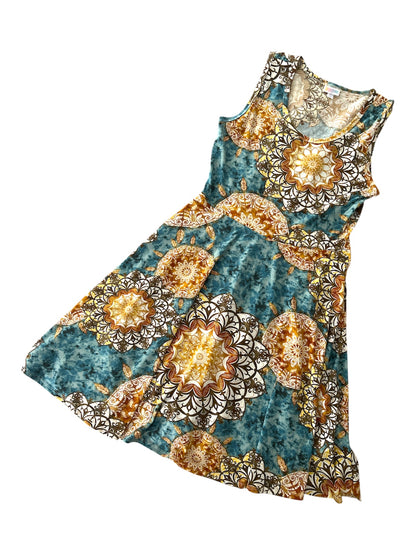 NWOT • Nicki • A-Line • Sleeveless • Fit and Flare Dress • Blue and Gold  Mandala Print