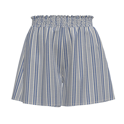 LuLaRoe Yvett Smocked Waist Shorts • Blue Ivory Vertical Variegated Stripe
