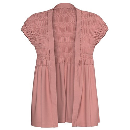 LuLaRoe Kaylin • Short Sleeve Smocked Open Front Cardigan • Solid Rosette Pink
