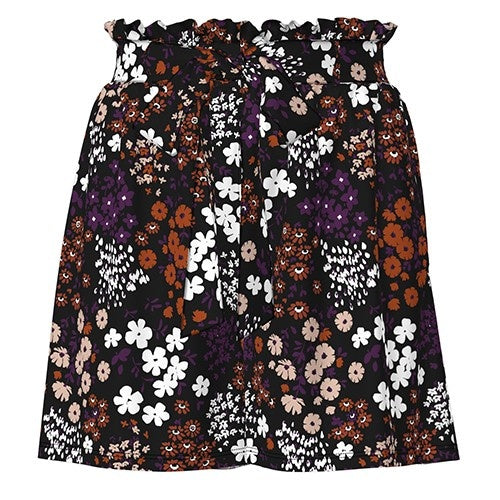 LuLaRoe Ella Paper Bag Shorts • Vintage Rare Black Orange Purple Floral Print