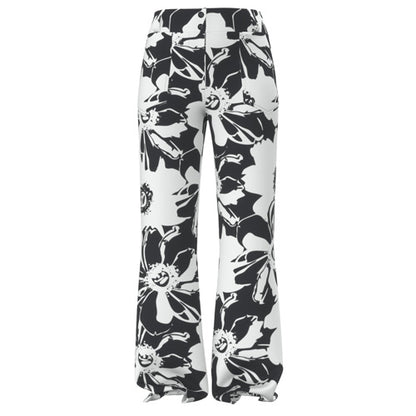 LuLaRoe Emery Wide Leg Pants • Black White Abstract Floral • Rayon Ponte