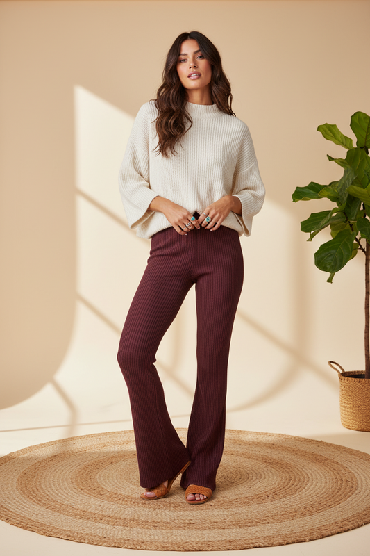 Kylie Pull on Flare Pants - Solid Windsor Wine Red