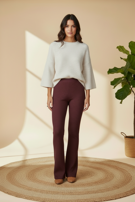 Kylie Pull on Flare Pants - Solid Windsor Wine Red