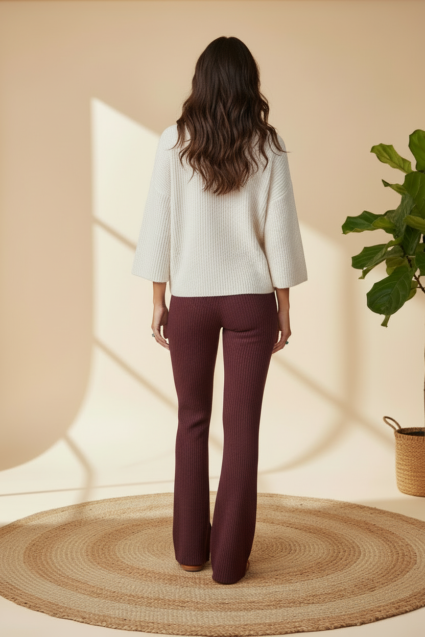 Kylie Pull on Flare Pants - Solid Windsor Wine Red