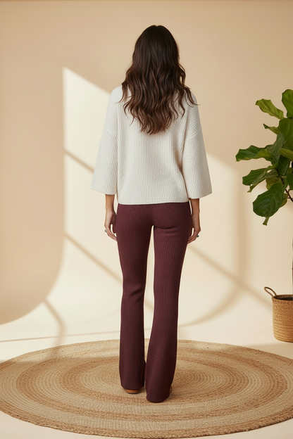 Kylie Pull on Flare Pants - Solid Windsor Wine Red