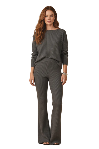 Kylie Pull on Flare Pants - Solid Pavement Charcoal Stretch Cord