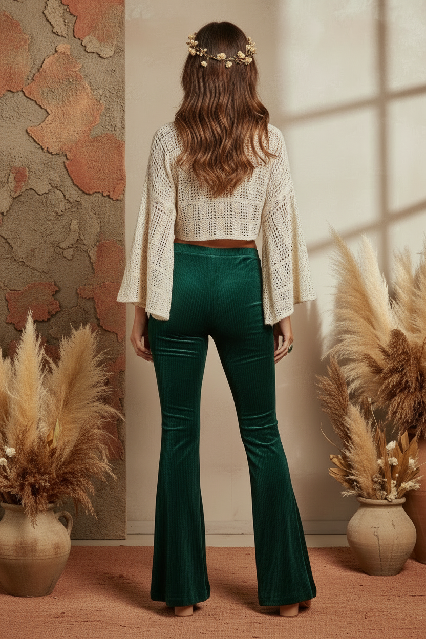 Kylie Pull on Flare Pants - Solid Evergreen Stretch Corduroy