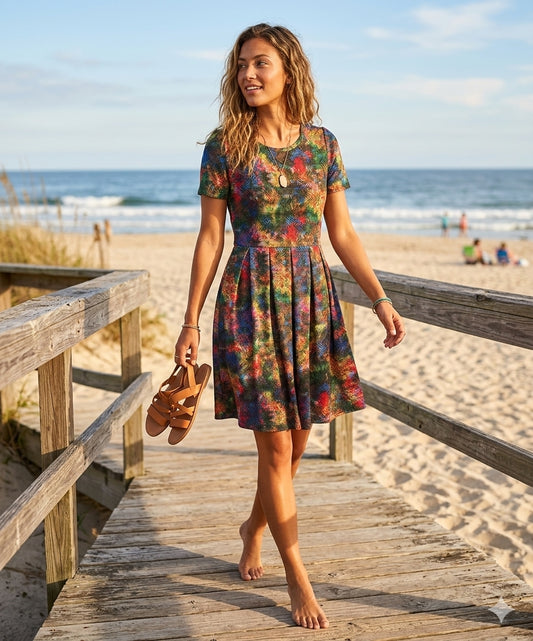 LuLaRoe • Amelia Fit-and-Flare Dress • Rare Watercolor Print • Vintage