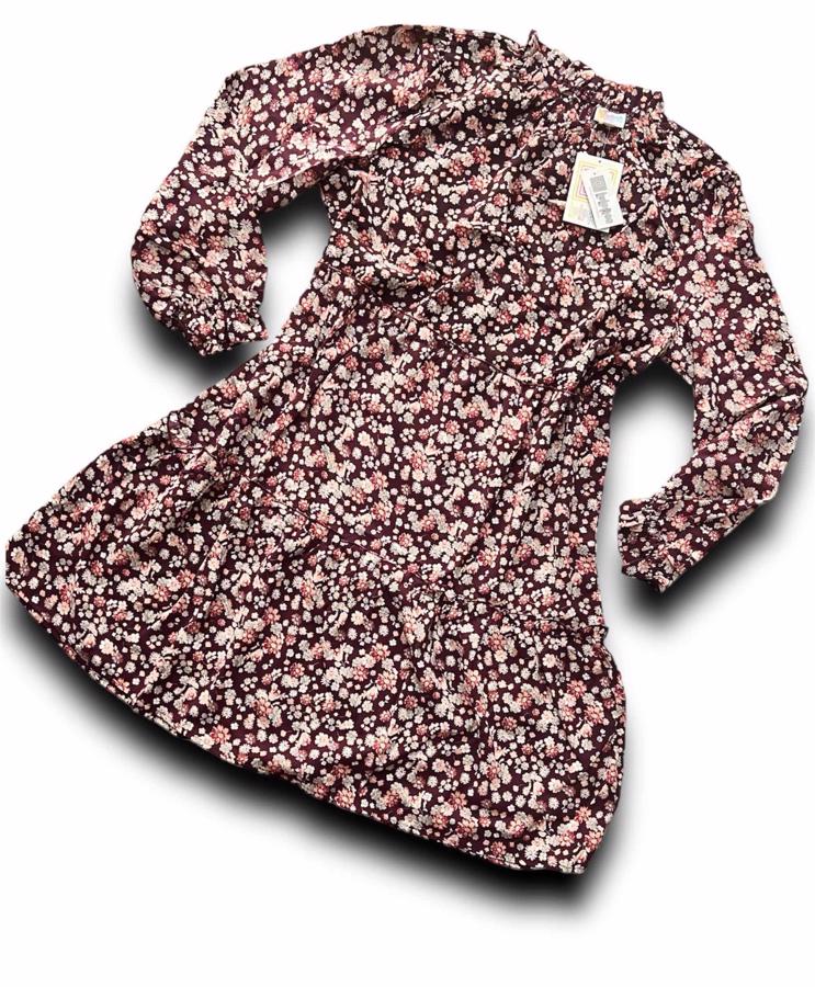 LuLaRoe Annabelle Ruffled Tiered Dress • Maroon Red Floral