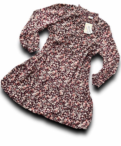 LuLaRoe Annabelle Ruffled Tiered Dress • Maroon Red Floral