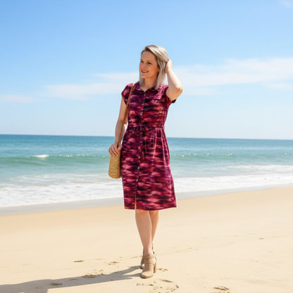 Stacie Shirt Dress - Pink Purple Vertical Blur