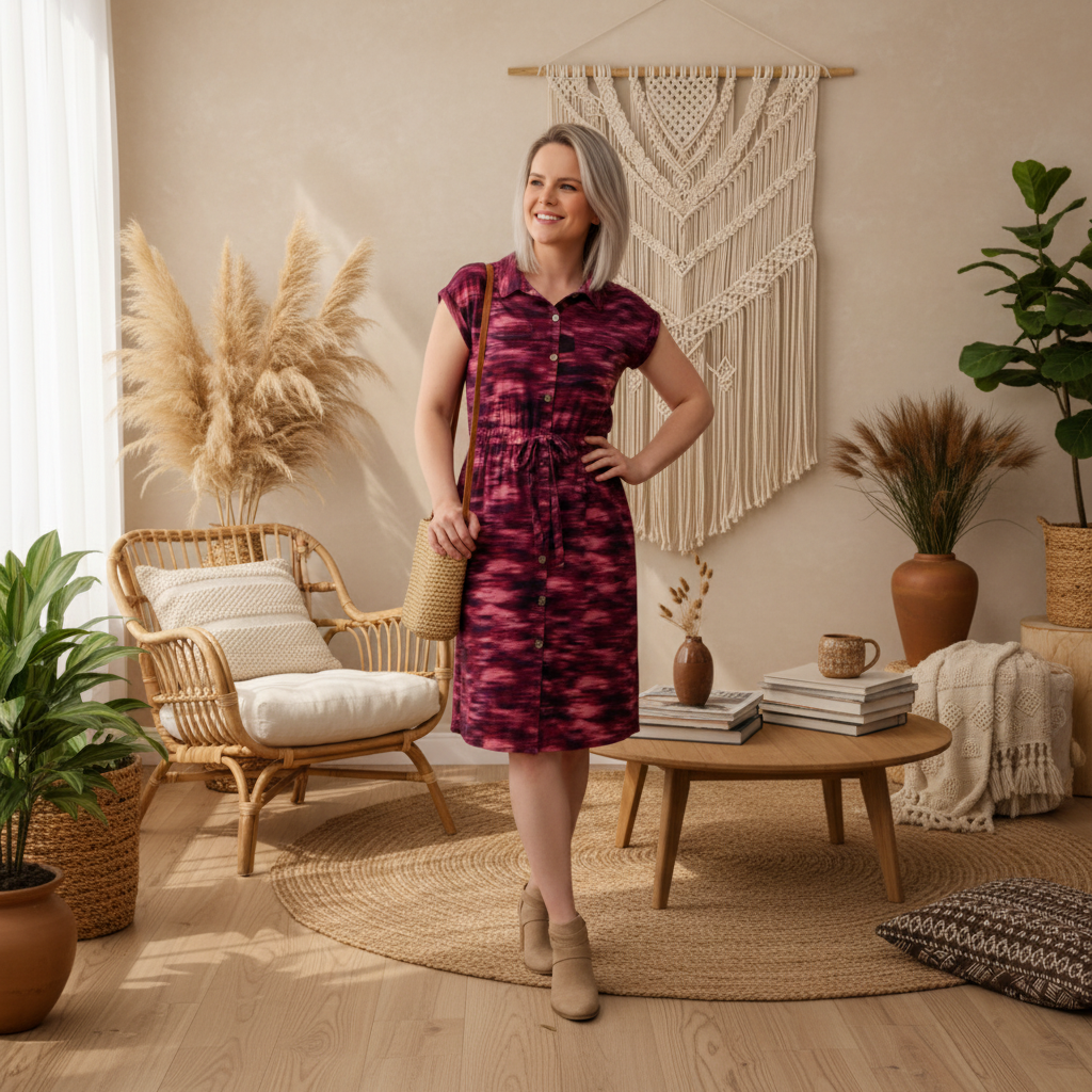 Stacie Shirt Dress - Pink Purple Vertical Blur