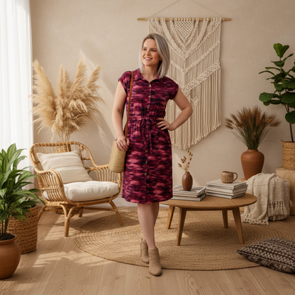 Stacie Shirt Dress - Pink Purple Vertical Blur