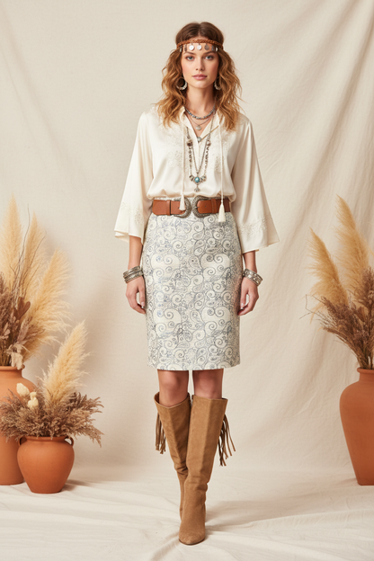 LuLaRoe Cassie Pencil Skirt • Vintage Rare Print • White Iridescent Paisley