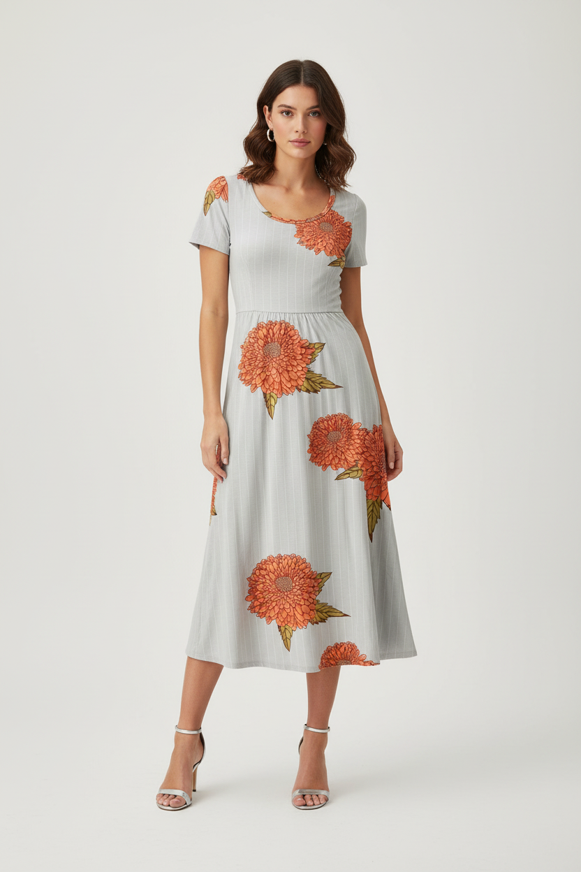 LuLaRoe Riley • Empire Waist Midi Dress • Orange Jumbo Floral
