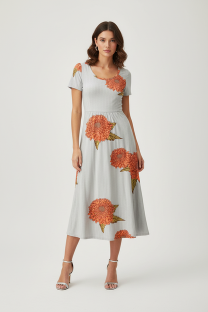 LuLaRoe Riley • Empire Waist Midi Dress • Orange Jumbo Floral