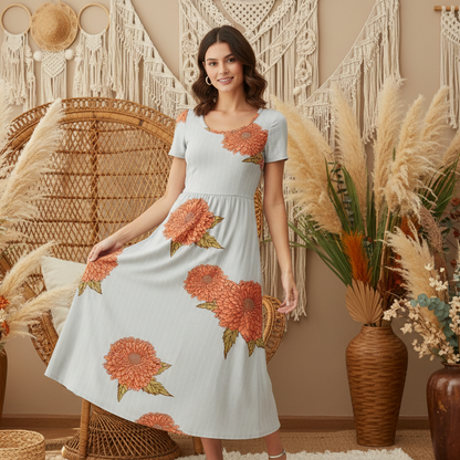 LuLaRoe Riley • Empire Waist Midi Dress • Orange Jumbo Floral