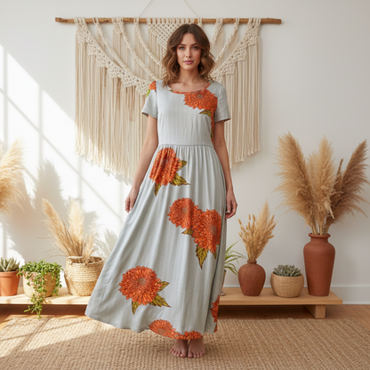 LuLaRoe Riley • Empire Waist Midi Dress • Orange Jumbo Floral