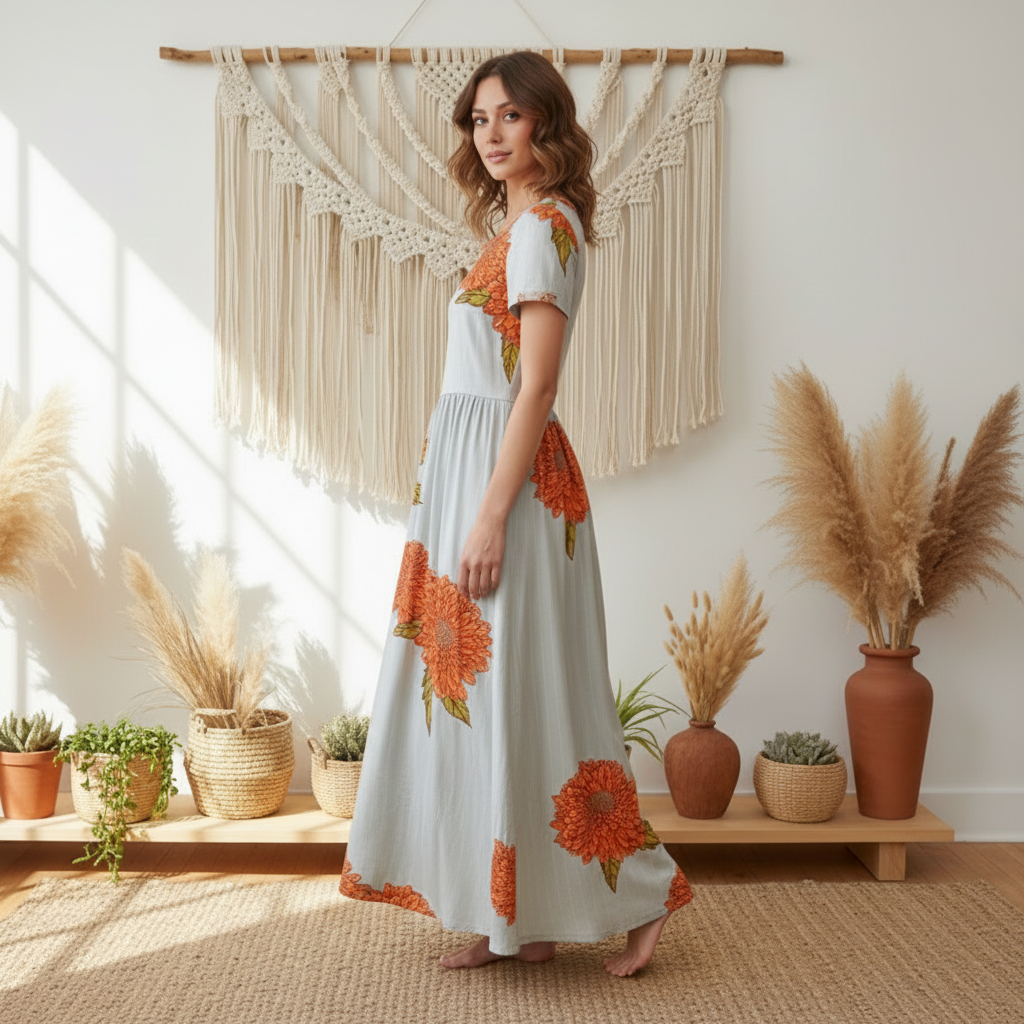 LuLaRoe Riley • Empire Waist Midi Dress • Orange Jumbo Floral