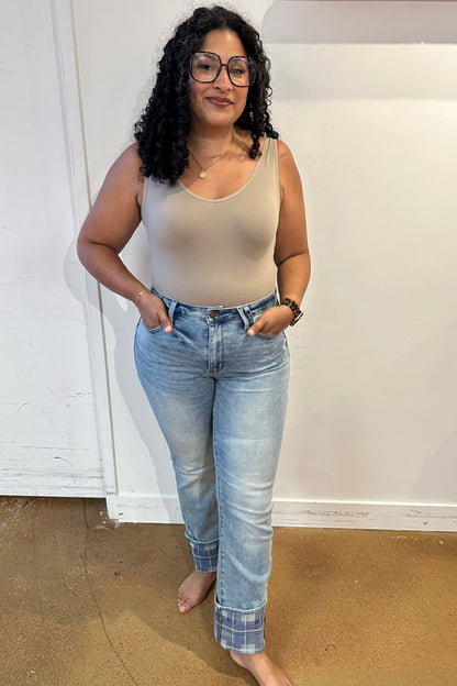 Judy Blue • Miranda High Rise Plaid Cuff Vintage Straight Jeans