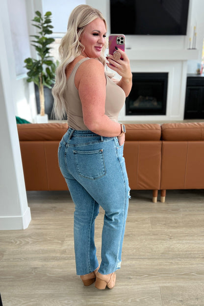 Judy Blue • Nora • High Rise Rigid Magic Destroy Slim Straight Jeans