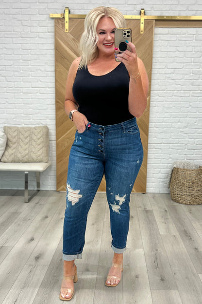 Judy Blue • Colt High Rise Button Fly Distressed Boyfriend Jeans