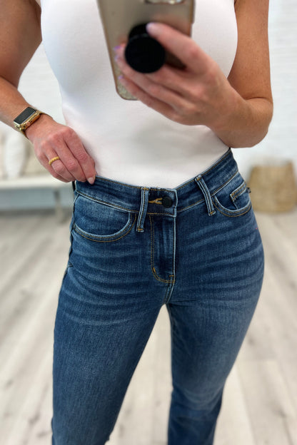 Judy Blue • Josephine Mid Rise Raw Hem Bootcut Jeans
