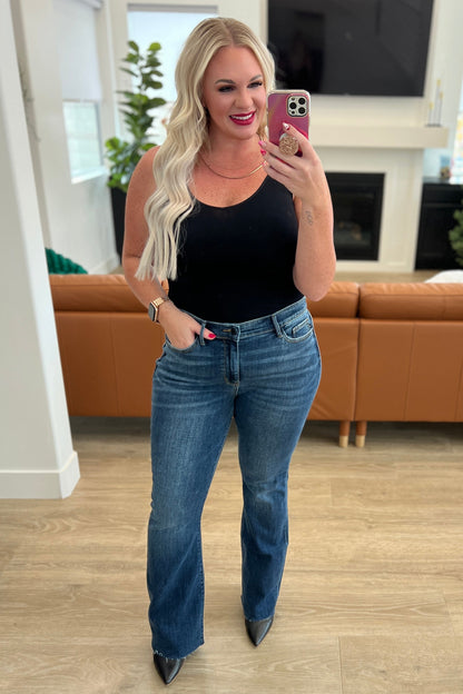 Judy Blue • Josephine Mid Rise Raw Hem Bootcut Jeans