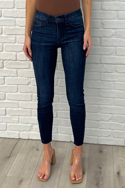 Judy Blue • Fallon • Mid Rise Adjustable Waist Raw Hem Skinny Jeans