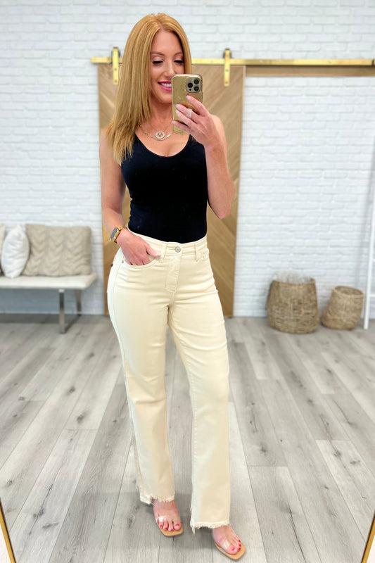 Judy Blue • Alice • High Rise Over Dyed 90's Straight Jeans in Light Khaki