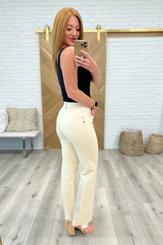 Judy Blue • Alice • High Rise Over Dyed 90's Straight Jeans in Light Khaki