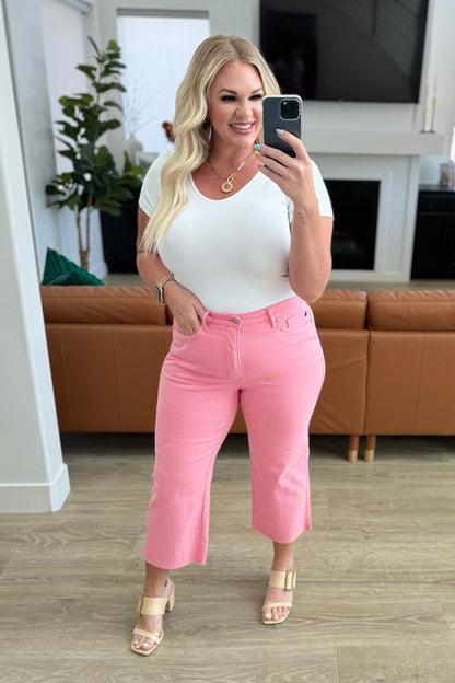Judy Blue • Lisa • High Rise Control Top Wide Leg Crop Jeans in Pink
