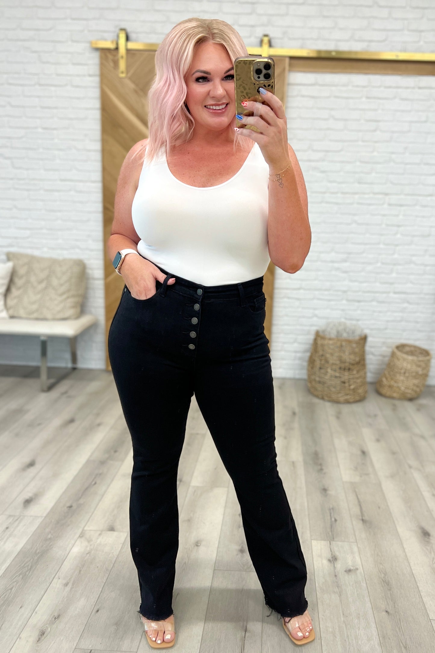 Judy Blue • Harriet High Rise Button Fly Bootcut Jeans in Black
