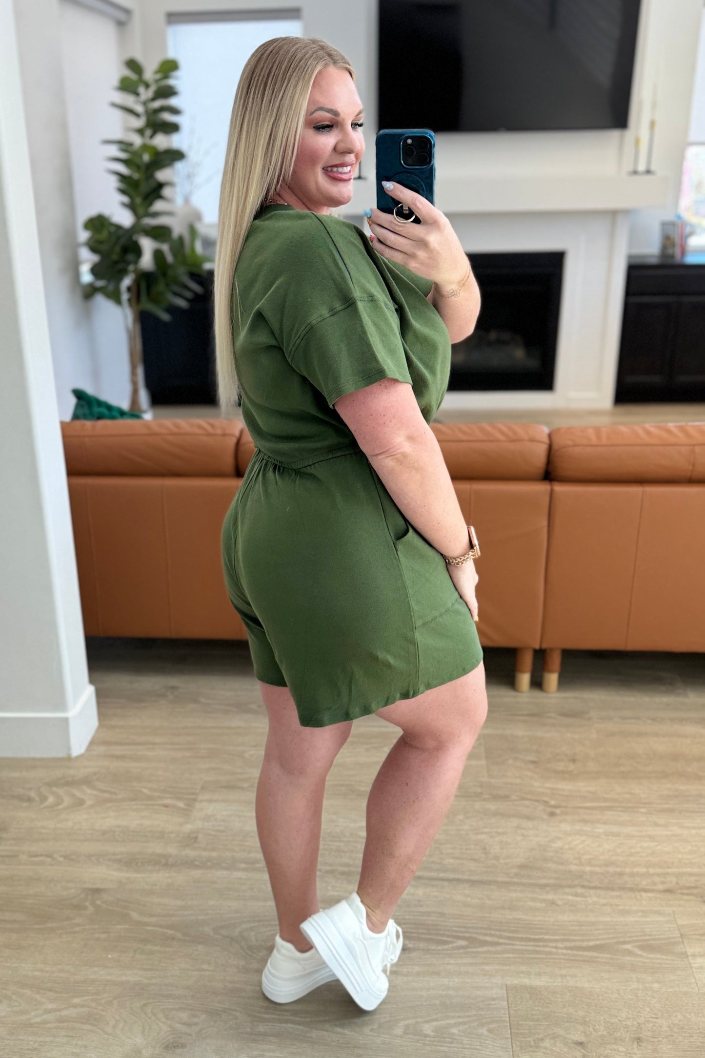 Zenana • Short Sleeve V-Neck Romper in Army Green