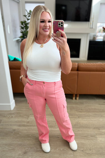 Judy Blue • Peggy • High Rise Cargo Straight Jeans in Pink