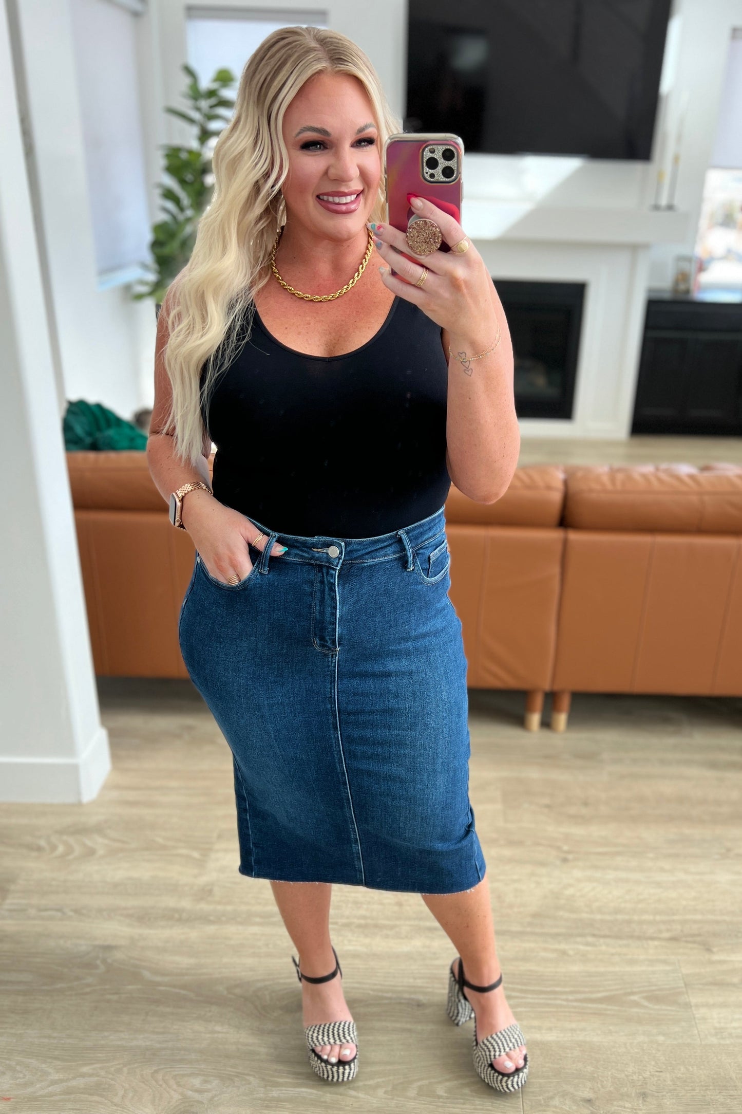 Judy Blue • Marcy • High Rise Denim Midi Skirt