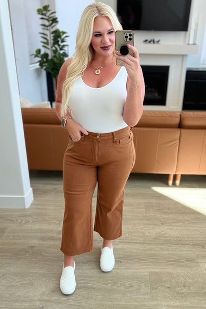 Judy Blue • Briar High Rise Control Top Wide Leg Crop Jeans in Camel
