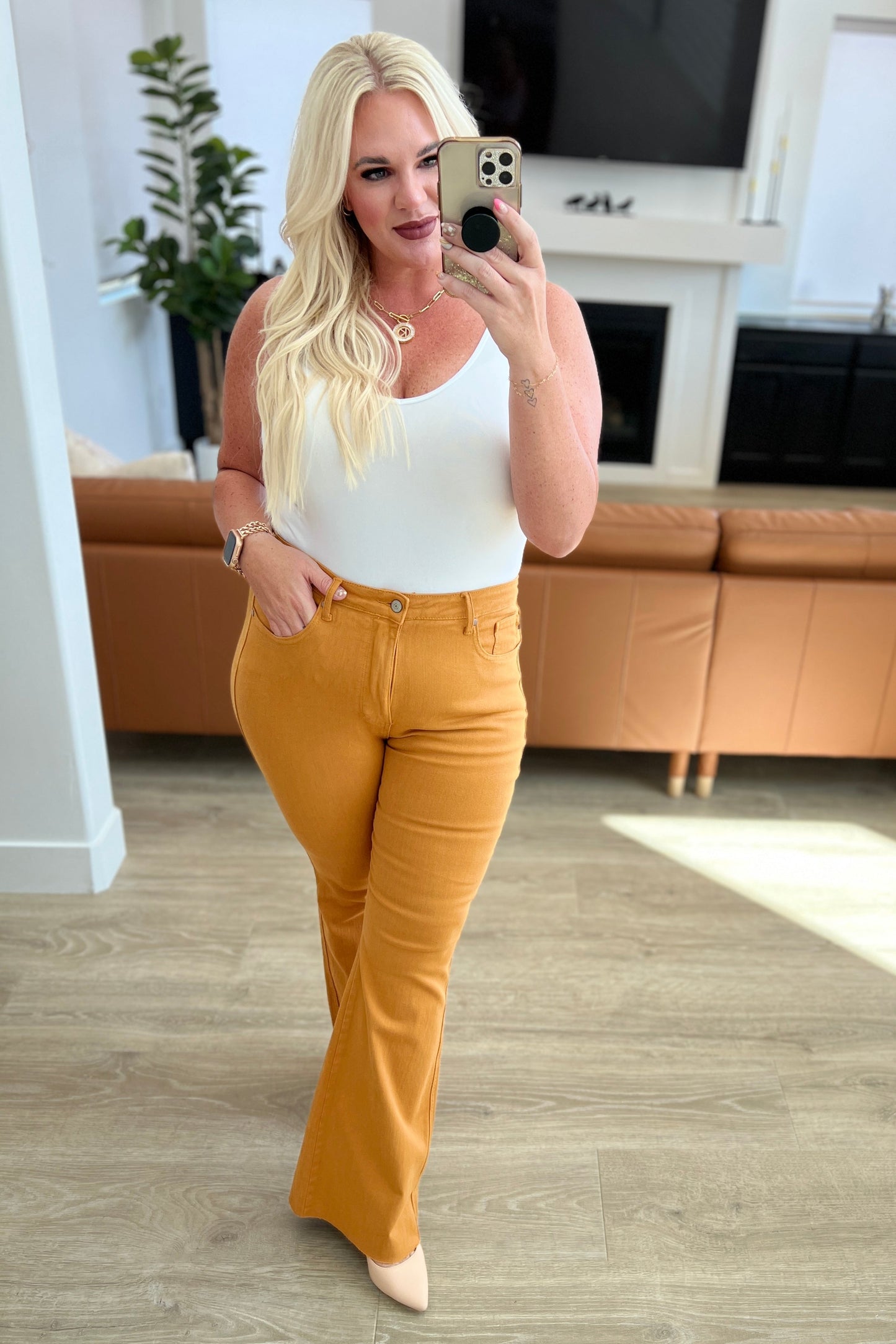 Judy Blue • Melinda High Rise Control Top Flare Jeans in Marigold