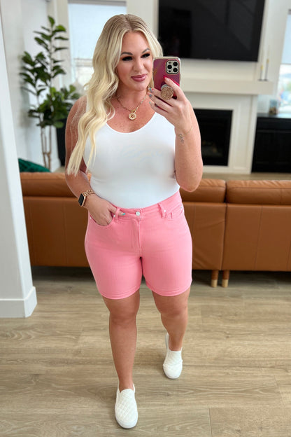 Judy Blue • Jenna • High Rise Control Top Cuffed Shorts in Pink