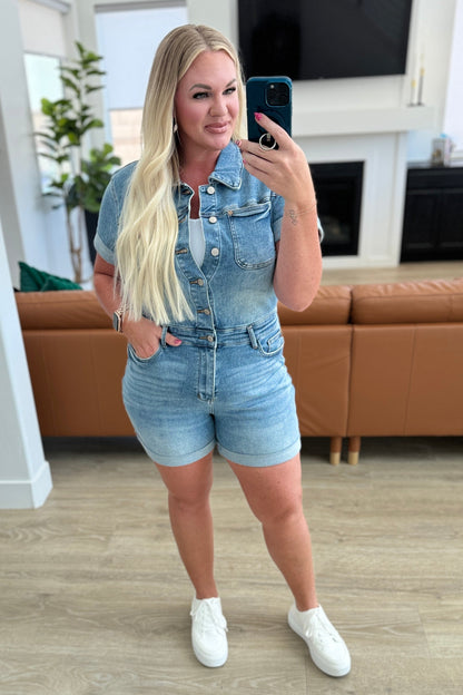 Judy Blue • Delia • High Rise Short Sleeve Romper