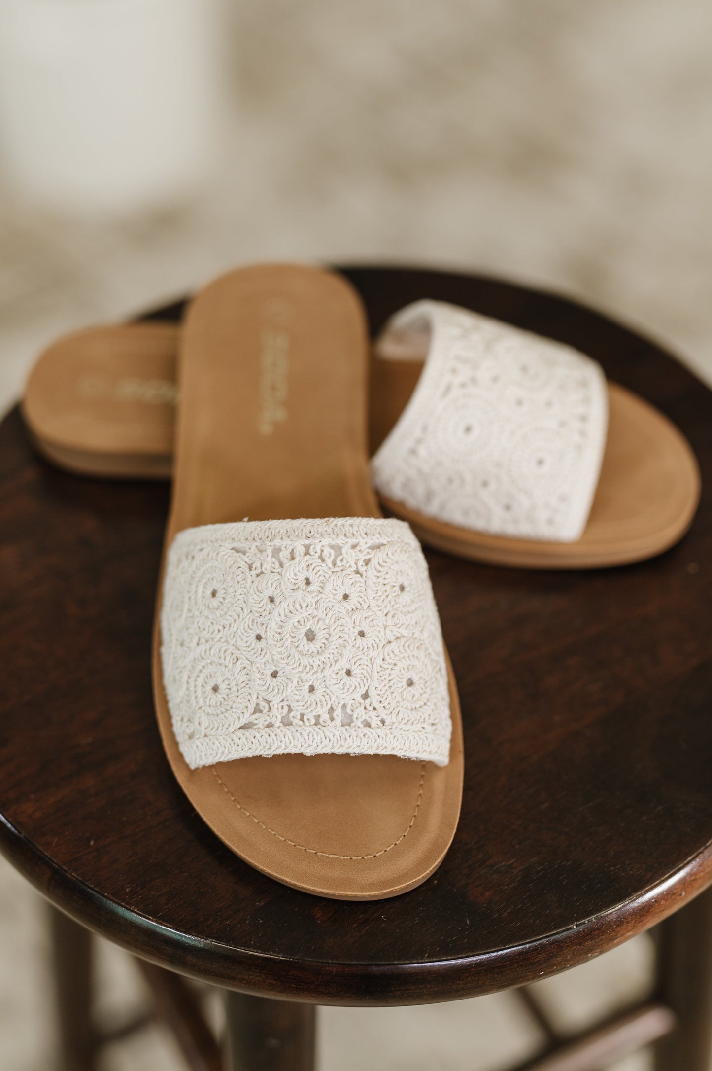 Soda • Imelda Off White Crocheted Slip On Sandal