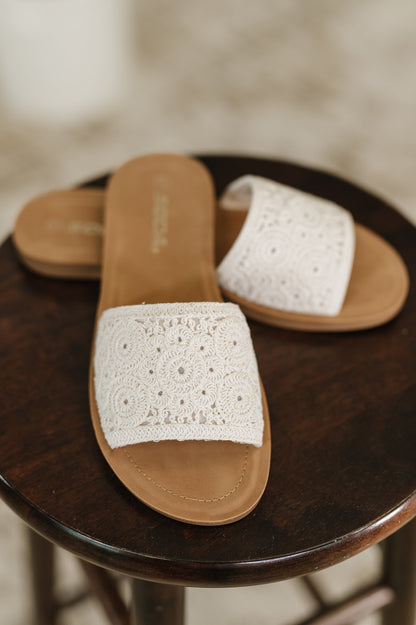 Soda • Imelda Off White Crocheted Slip On Sandal